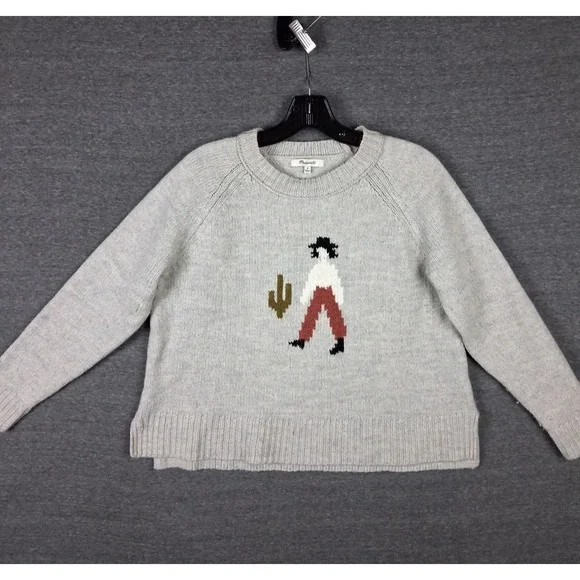 Madewell Womens Sweater Medium Gray El Rancho Merino Wool Boxy Casual Crew - Picture 1 of 8